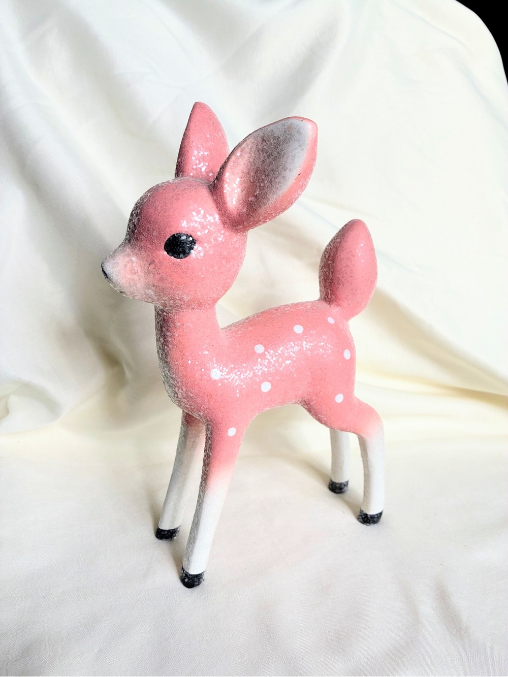 Deer Figurine Pink Glitter Spotted Fawn Japan Style 9”  Vintage Kitsch Decor